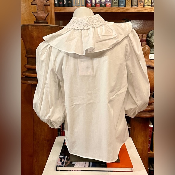 ZARA 100% Eco Cotton - Victorian Ruffle Collar White Blouse - Picture 4 of 8